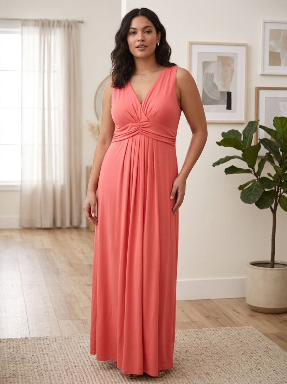 Soft Surroundings Maxi Tank Dress Coral Flowy Size Medium